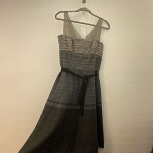 BCBGMaxAzria Gray to Black Ombre Ruffled Midi Dress